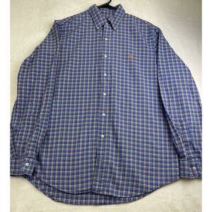 Ralph Lauren Plaid Shirt Men's Large Beautiful Green/Pink/Blue W Orange Logo